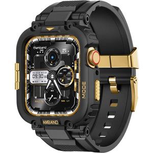 amBand Bands Compatible with Apple Watch 9/8/7 45mm, M1 Sport Series Rugged Case Protective Cover for iWatch 6/SE (3/2/1)/5/4/3 44mm Black Gold