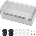 Zulkit Junction Box ABS Plastic Dustproof Waterproof IP65 Electrical Boxes Hinged Shell Outdoor Universal Project Enclosure Clear Cover with 2 Cable Glands 7.9 x 3.9 x 2.8 inch (200x100x70mm)