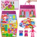 OKOOKO Dress Up House Felt Board 35PCS Double-Sided Foldable Dress Up Teaching Girls Toy Preschool Crafts Storytelling Early Learning Interactive Play Kit for Toddlers Kids (Pink)