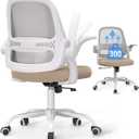 Ergonomic Mesh Office Chair for Home Office, Flip-Up Arms, Breathable Mesh Back & Thick Seat Cushion, Swivel Rolling Computer Desk Chair – BIFMA Certified, Supports 300 lbs (White Frame/Beige Seat)