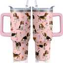 40oz Basset Hound Tumbler with Handle and Straw, Cute Dog Stainless Steel Insulated Cup with Lid and Straw, Travel Coffee Mug Water Bottle, Birthday Mothers Day Gifts for Women Men Animal Lovers