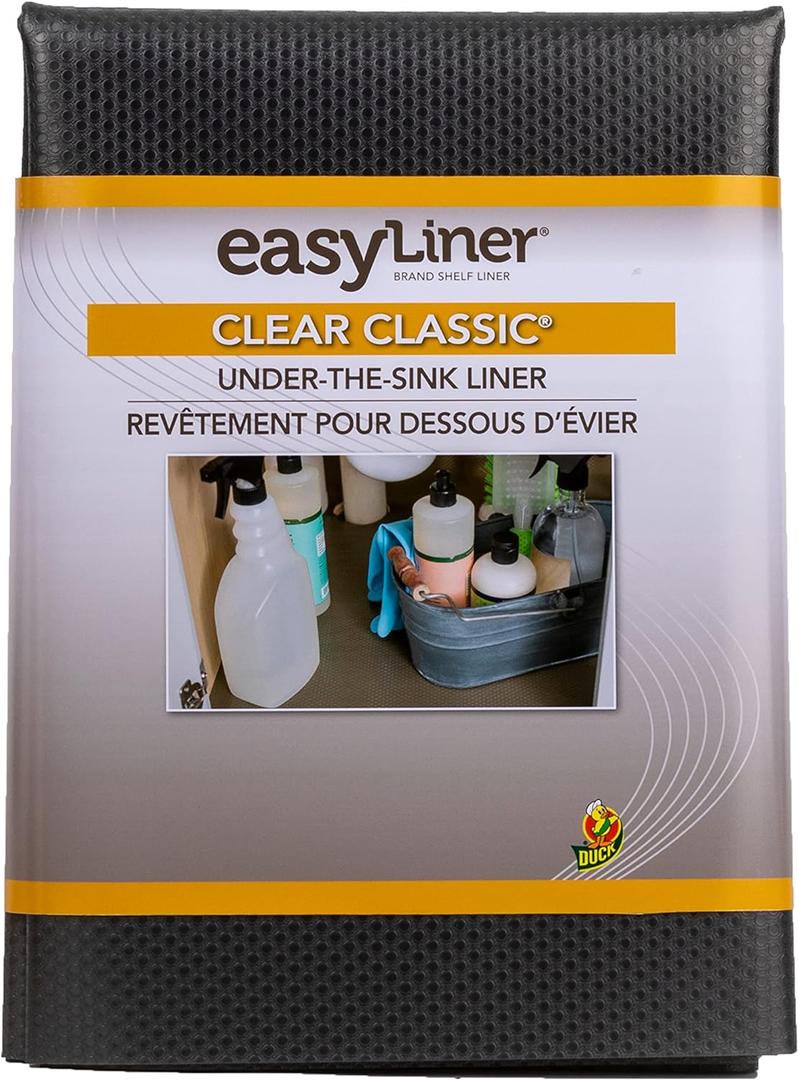 EasyLiner Clear Classic Under The Sink Shelf Liner for Kitchen & Bathroom Cabinets - Easy to Install & Easy to Clean Non Slip Surface - Durable Plastic Shelf Liner - 24 Inches x 4 Feet - Black