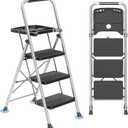 DIAMONDFORGE 3-Step Ladder Folding Step Stool with Tool Platform & Anti-Slip Wide Pedal, Heavy Duty Steel Construction, 600 lbs Capacity for Home & Office, Grey