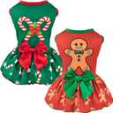 Vehomy 2-Pack Christmas Day Dog Cat Dress Christmas Dog Dresses with Bow Xmas Pet Bowknot Skirt Outfit Costume for Puppies Cats Small & Medium Dogs S