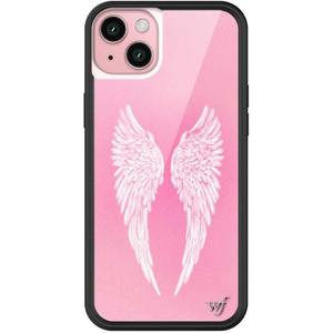 Wildflower Cases - Compatible with iPhone 15 Plus | Protective Black Bumper, 6.5ft Drop Test Certified, Women Owned Small Business | Pink White Wings Aesthetic Trendy | Angel Baby
