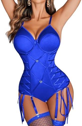 Avidlove Lingerie for Women Sexy Corset Garter Lingerie Set One Piece Teddy Bodysuit Boudoir Outfit, Medium 