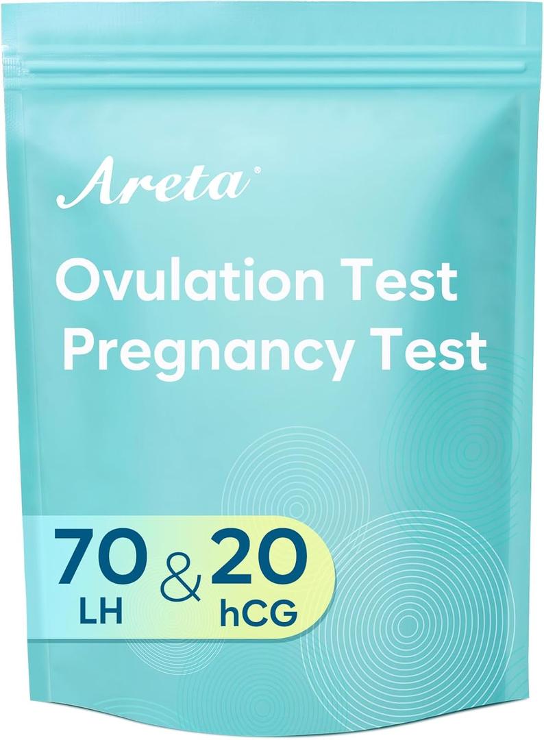 Areta Ovulation & Pregnancy Test Strips: 70 Ovulation Strips & 20 Pregnancy Tests Combo Kit | Accurate at-Home Fertility Tracker | Highly Sensitive Early Pregnancy Detection | 70 LH + 20 HCG