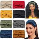 Carede Wide Headbands for Women, Large Twist Headbands Boho Turban Headband Stretchy Head Wraps Yoga Head Bands For Women's Hair,Pack of 8