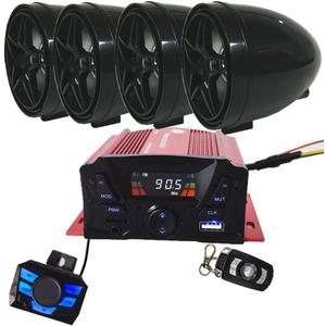 12V 4 Channel UTV ATV Golf Cart Motorcycle Weatherproof Bluetooth Speakers MP3 Music Player Sound Audio Stereo Amplifier System AUX in USB SD FM Radio Motorbike Speaker