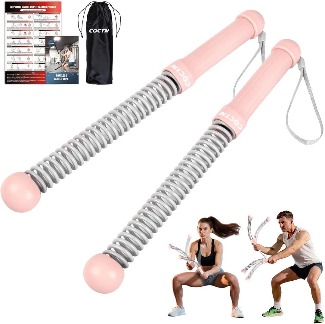 Weighted Ropeless Battle Ropes, Heavy Duty Portable Cordless Battle Ropes for Home Gym with Poster, Workout Exercise Rope for Strength Building, HIIT and Low-Impact Aerobic Training for Men & Women (1.61lb-Pink)