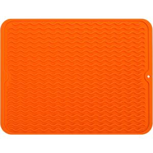 MicoYang Silicone Dish Drying Mat for Multiple Usage, Easy clean, Eco-friendly, Heat-resistant Silicone Mat for Kitchen Counter or Sink, Refrigerator or Drawer Liner Orange, L 16 inches x 12 inches