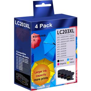 LC203XL LC201 Ink Cartridges Compatible for Brother LC203 LC201 High Yield Work with Brother MFC-J480DW MFC-J880DW MFC-J4420DW MFC-J680DW Printer (BK/CMY, 4 Pack)