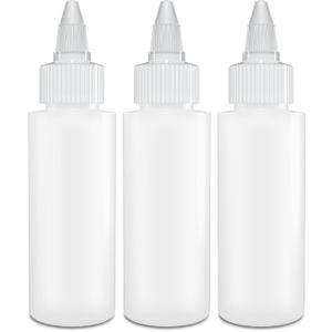 BRIGHTFROM Twist Top Applicator Bottles, Squeeze 2 OZ Empty Plastic Bottles, Refillable, Open/Close Nozzle - Multi Purpose (Pack of 3)