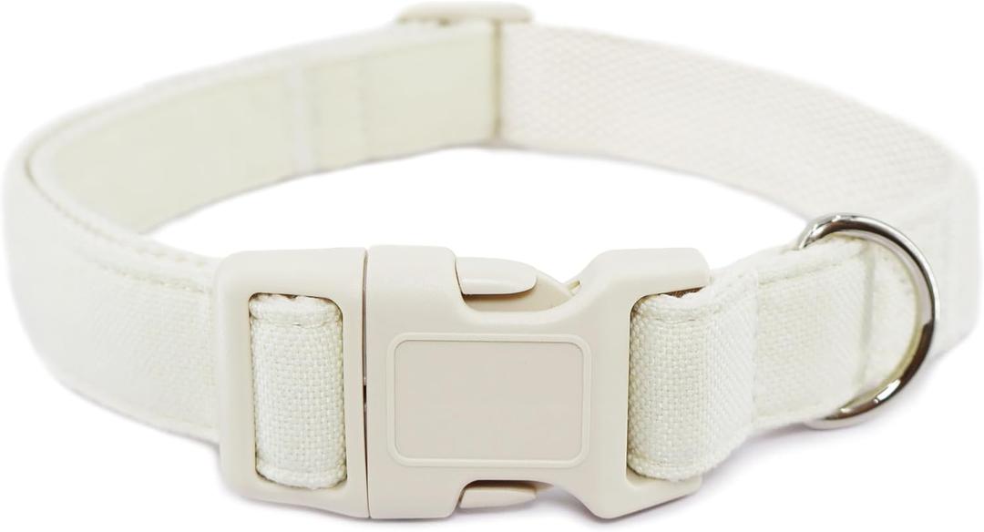 Cotton Hemp Dog Collar Adjustable, White Dog Collar Soft Natural Fabric with Quick Release, Cute Wedding Puppy Necklace for Small Medium Large Dog, White-M
