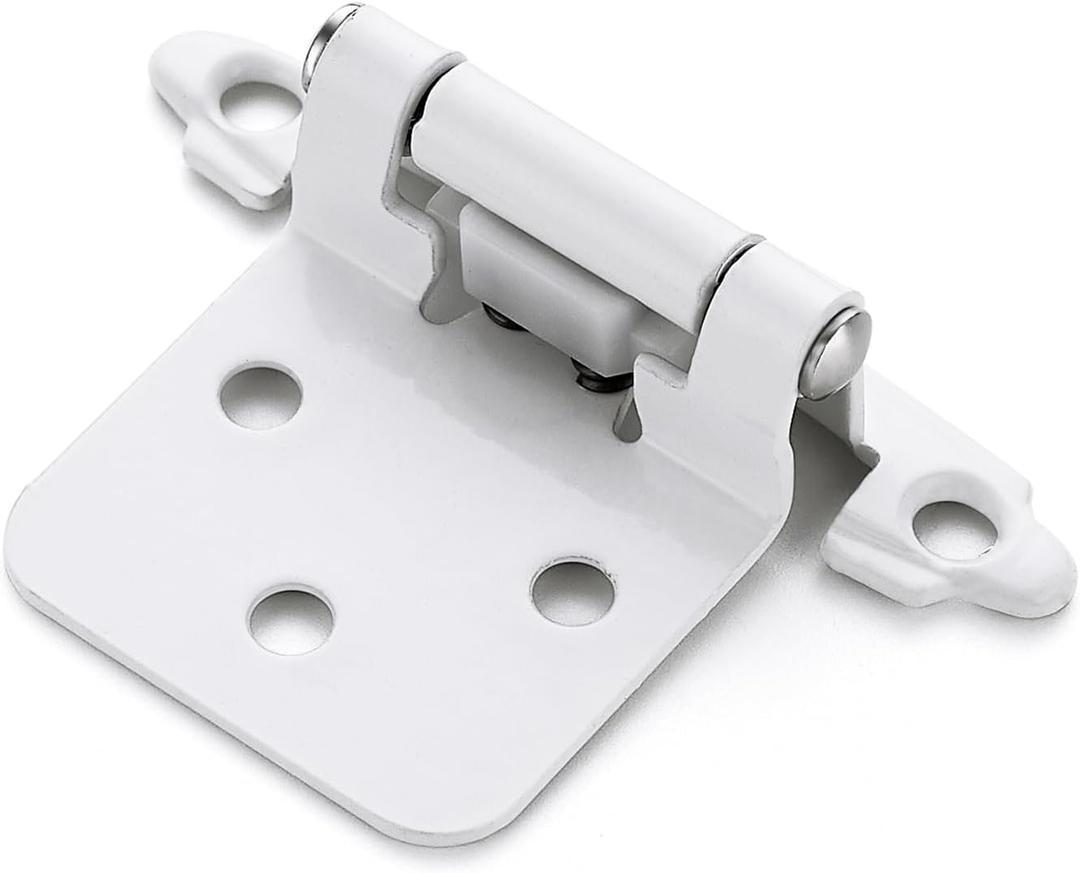 4 Pack (2 Pairs) White Cabinet Hinges for Kitchen Doors, Self-Closing, 1/2 Inch Overlay (Variable), Semi-Concealed Face Frame, Surface Mount Cabinet Hardware