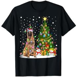 Lighting Xmas Tree Santa Belgian Malinois Dog Christmas Men Women Kids T-Shirt Extra Large, Black 