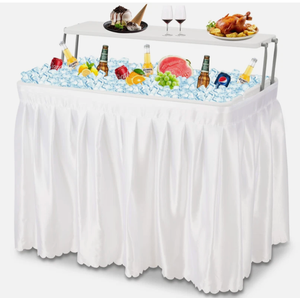 Dragosum Outdoor Cooler Table with Drain, Folding Ice Cooler Table with Removable Matching Skirt, Portable Table Coolers 4 Foot for Party BBQ Camping Wedding