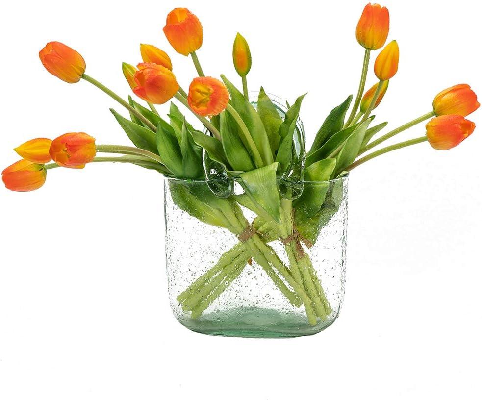 15pcs Artificial Tulips Flowers, Latex Bouquet, Fake Tulips for Office Wedding Party Home Kitchen Garden Decoration(Orange,15pcs)