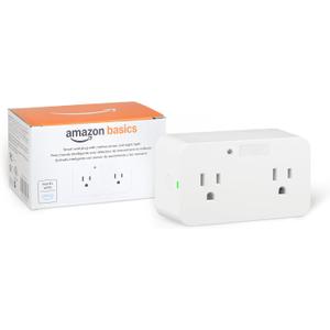 Amazon Basics Dual Smart Plug with Motion Sensor and Night Light, Works with Alexa Only, 2.4 GHz Wi-Fi, No Hub Required, 4.33 x 2.36 x 1.38 in, White