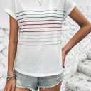 LilyCoco Womens Striped Shirt Short Batwing Sleeve Tops Crew Neck Casual Loose Fit Tee White X-Large (White, XL)