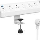 Desk Clamp Power Strip USB C,ETL Listed,40W Total Fast Charging Station,4 PD 20W USB C Ports, Nightstand Edge Mount Power Strip with 5 AC Outlets Surge Protector,6ft Cord,Fit 1.96" Tabletop Edge (White)