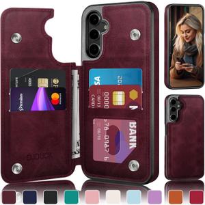 DJDUCK Designed for Samsung Galaxy S24 Plus Case Wallet with Card Holder, [Magnetic Clasp Cover] [RFID Blocking Leather Protection] Shockproof Women Men Cases for Samsung S24 Plus Wine Red