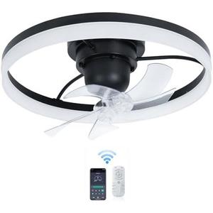 DSGSANO 20" Black Ceiling Fan with Light and Remote - Smart 360° Rotating Ceiling Fan, Adjustable 3000-6500K Color Temperature, 6 Speed Settings