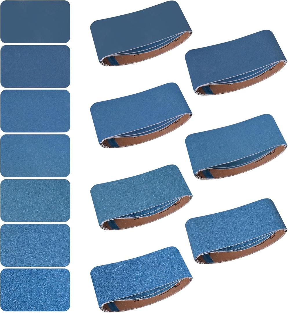 3x18 Inch Sanding Belts 21 Pcs 7 Grits Sizes (3 Each of 40/60/80/120/150/240/400 Grits) Heavy Duty Belt Sander Zirconia Belt Sander Paper for Wood, Metal, Stainless Steel, Cars, and Furniture