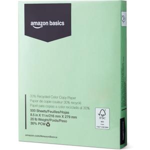 Amazon Basics 30% Recycled Color Copy Paper, 8.5" x 11", 20lb, Pastel Green, 500 Sheets