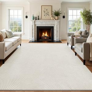 U'Artlines 8x10ft Washable Area Rug for Living Room, Beige | Minimalist Modern, Soft Fluffy, Non Slip High-Low Pile Rug for Bedroom, Carpet for Dining Area, Kids Nursery Room