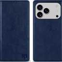 ZZXX for iPhone 17 Pro Wallet Case with [RFID Blocking] Card Slot Stand Strong Magnetic Leather Flip Fold Protective Phone Case for iPhone 17 Pro Case Wallet(Blue-6.3 inch)