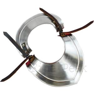 Medieval Gorget Neck Protection 18 Gauge Silver Roman Crusader Costume Helmet Shoulder Armor Leather