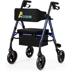 Lightweight Foldable Rollator Walkers for Seniors with Seat - Adult Rolling Walker with Seat and Brakes, 300 Lb Capacity, All Terrain 8" Big Roller Wheels, Adjustable Handles and Seat Height, Blue