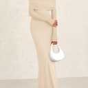 PRETTYGARDEN Fall Dresses for Women 2025 Elegant Off The Shoulder Long Sleeve Formal Wedding Guest Bodycon Maxi Dress(Apricot,Small)