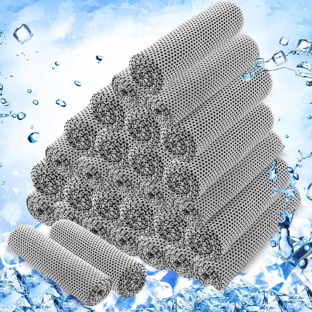 Hosuly 30 Pack Cooling Towels, 40"x12" Ice Breathable Soft Chilly Sweat Rag Microfiber Workout Rags for Gym Cooling Towels for Neck and Face for Yoga Golf Sport Running (Light Gray)