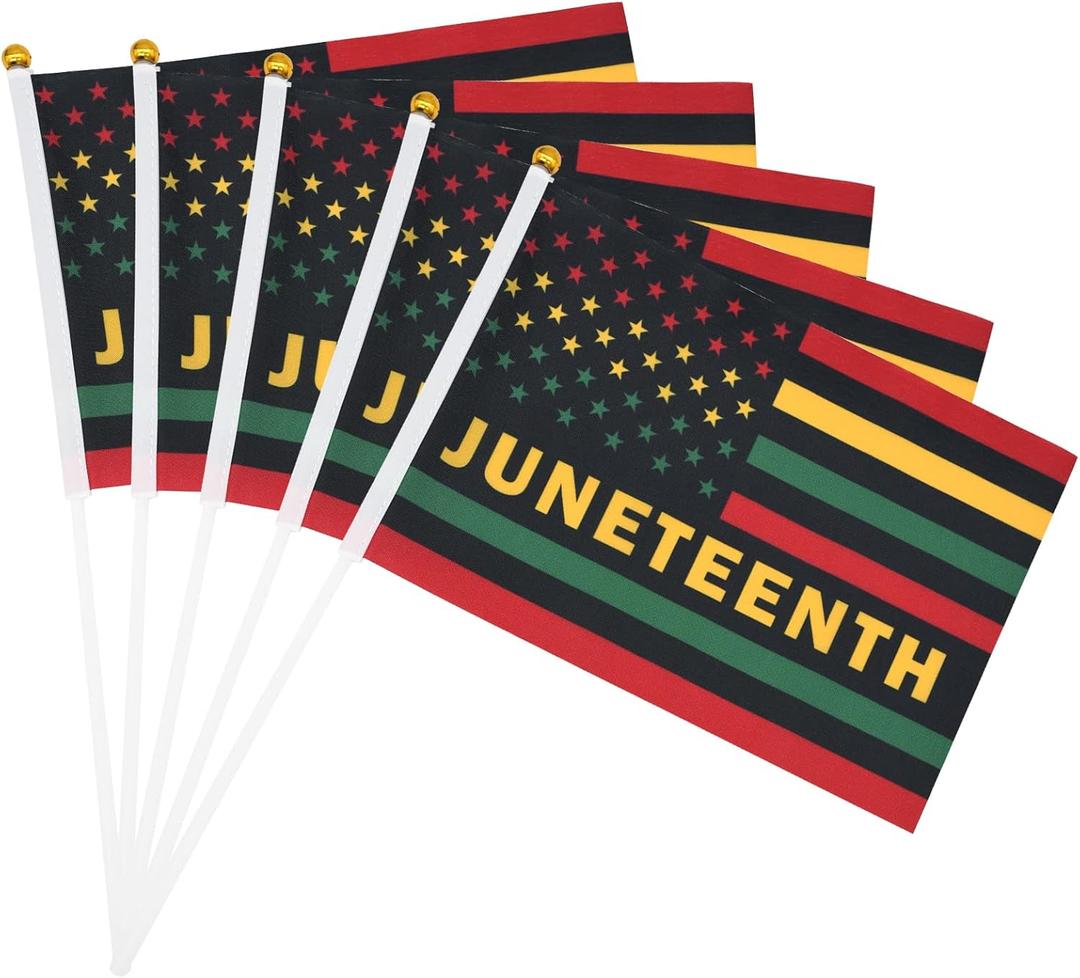 20 Pack Small Juneteenth Flag Stick 5''x8'',Handheld June 19th 1865 Independence Day Flags 21x14 cm, Mini Juneteenth Flags Sticks for African Afro American Festival Celebration Supplies, Outdoor