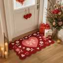 Tinideya Valentine's Day Red Heart Bow Doormat Scalloped Edge Heart Welcome Door Mat 27.6 x 15.7 Inch Cute Flowers Artificial Coir Non Slip Entrance Rugs for Indoor Outdoor Kitchen Decor
