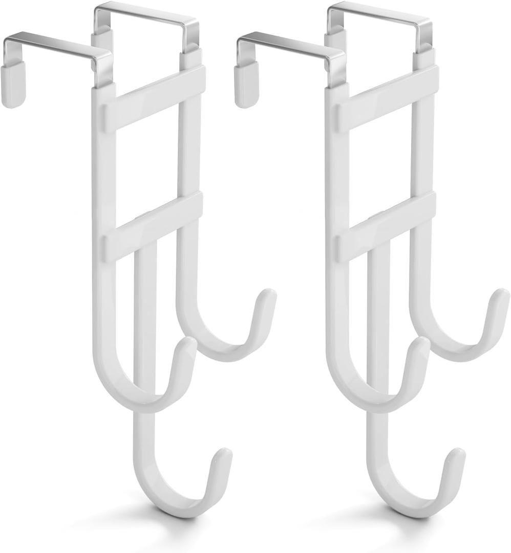 Over the Door Hooks, 2 Pack Heavy Duty Triple-Hook Door Hanger Hooks with Non-Slip Rubber, Waterproof Over Door Hanger for Towels, Coats, Bags & Robes, Space Saving for Living Room,Bathroom, Bedroom