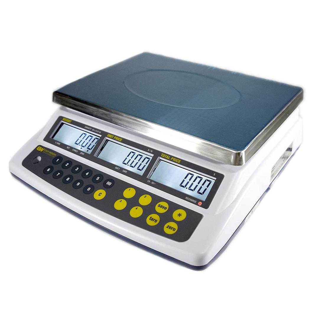 Aquos Price Computing Scale – CK Series Class III NTEP Legal for Trade, Commercial Food Scale with Rechargeable Battery, Digital Kitchen Scale with Stainless Steel Platter & LCD Display (60 lbs)