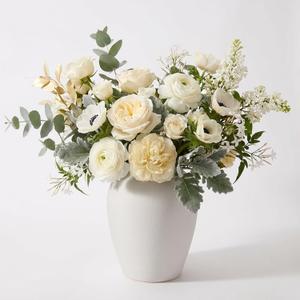 DN DECONATION Flower Vase, White Ceramic Vases for Home Decor, 7.4 Textured Surface Vase for Bouquet, Boho Farmhouse Decor for Table, Living Room Wedding Women Spring Aesthetic