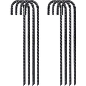 FEED GARDEN 16 Inch 8 Pack Rebar Stakes Heavy Duty J Hook, Galvanized Steel Ground Stakes Tent Stakes Ground Anchors, Chain Link Fence Stakes, Trampoline Stakes, Black