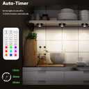 3 Pack Rechargeable Puck Lights - LED Puck Lights with Remote Control, Dimmable, 12 Colors & 2 Dynamic, 1000mAh Battery Operated, Timer - Magnetic Stick on Light, Ideal for Kitchen, Cabinets, Closet