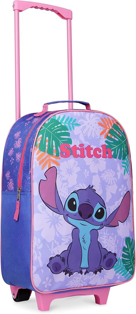 Disney Kids Rolling Luggage 1611 in, 16L CarryOn Suitcase with Wheels, Foldable Lightweight Travel Bag, Gifts for Kids (Blue Stitch)