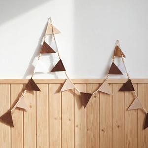 Giegxin Easter Nursery Felt Pennant Banner Flags Wooden Beads Felt Banner 13 Flags 40 Wood Beads Garland Triangle Bunting Boho for Bedroom Playroom Birthday Wedding Spring Holidays Party Decor 8.44 ft