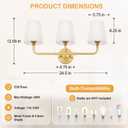 MOKATNG Bathroom Light Fixtures, 3-Light Brushed Gold Vanity Lights, Bathroom Lighting Fixtures Over Mirror with Flared White Fabric Shade, Modern Wall Sconces for Living Room Hallway