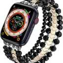 MOFREE Beaded Bracelet Compatible with Apple Watch Band 38mm/40mm/41mm/42mm, Fashion Elastic Stretch Women Bands for iWatch Series 11/10/9/8/7/SE/6/5/4/3/2/1 iPhone Watch Strap Bands (Black/Gold)