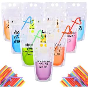 Honeydak 30 Sets Drink Pouches with Straws Colorful Adult Drink Bags Zipper Party Beverage Funny Novelty Juice Party Pouches Translucent Stand-up Plastic Bags for Adultsowl Garden Decor (Transparent)
