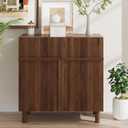 Kiasthome Buffet Cabinet with Door, Sideboard Storage Cabinet Adjustable with Shelf, Modern Wooden Accent Cabinet for Dining Room & Living Space (Scandinavian Minimalist, Walnut)