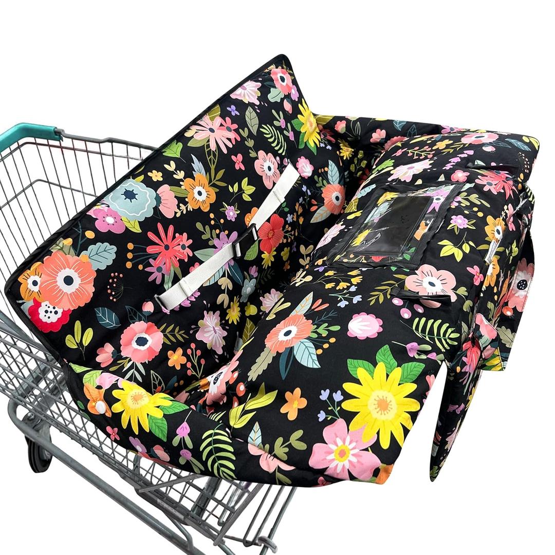 Shopping Cart Cover for Baby,2-in-1 Baby Cart Covers with Portable Cloth Bag Cart Seat Pad for Babies Grocery Cushion Cover Restaurant,Suitable for All Supermarkets and Restaurants (Black pink)