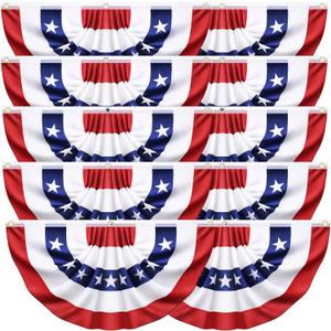 6 Pack USA Pleated Bunting Fan Flags, 1.5x3 Ft USA Patriotic Half Fan Banner American Flag Decoration Bunting for Outside Red White and Blue Decor Memorial Day Independence Day 4th of july Decorations